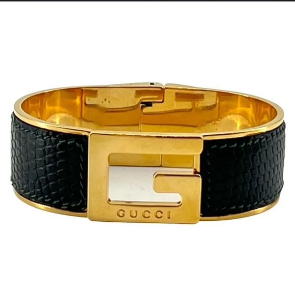 GUCCI LEATHER LIZARD CUFF BANGLE - Picture 1 of 5